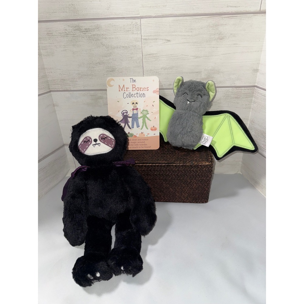 Slumberkins Mr Bones Collection Sloth Vampire & Bat Plush Set Halloween Limited